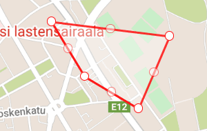 A safe zone drawn as a red polygon on a city map in the Navigil Service.